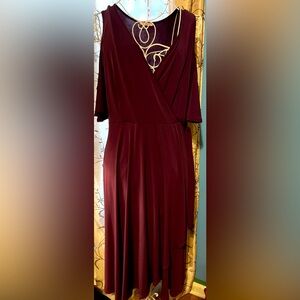 Maitai Plum Raisin Purple Cold Shoulder Faux Wrap Maxi Dress 2X